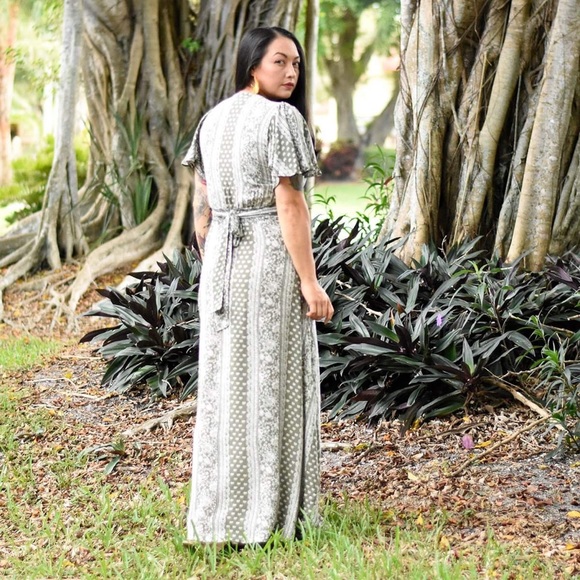 Olive Paisley Bohemian Maxi Dress - Picture 2 of 2